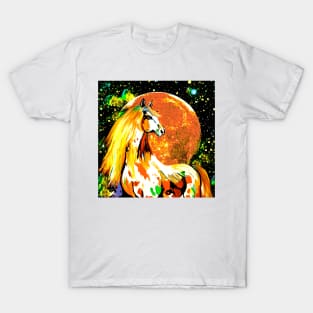 Autumn Horse Orange Harvest Moon Oil painting T-Shirt